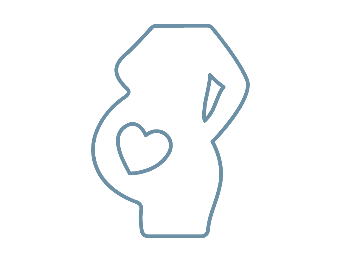 Pregnant figure with heart outline icon